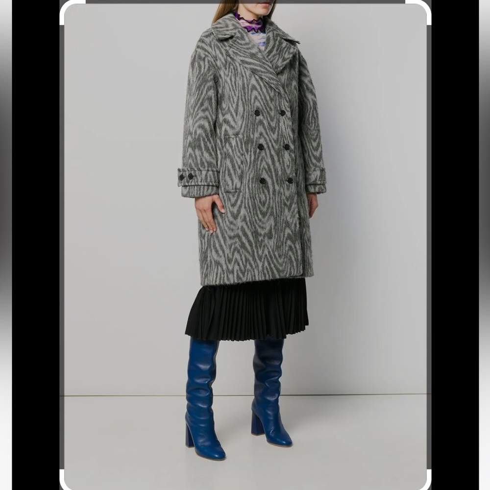 NWT KENZO Zebra-Print Double-Breasted Coat in Misty Grey